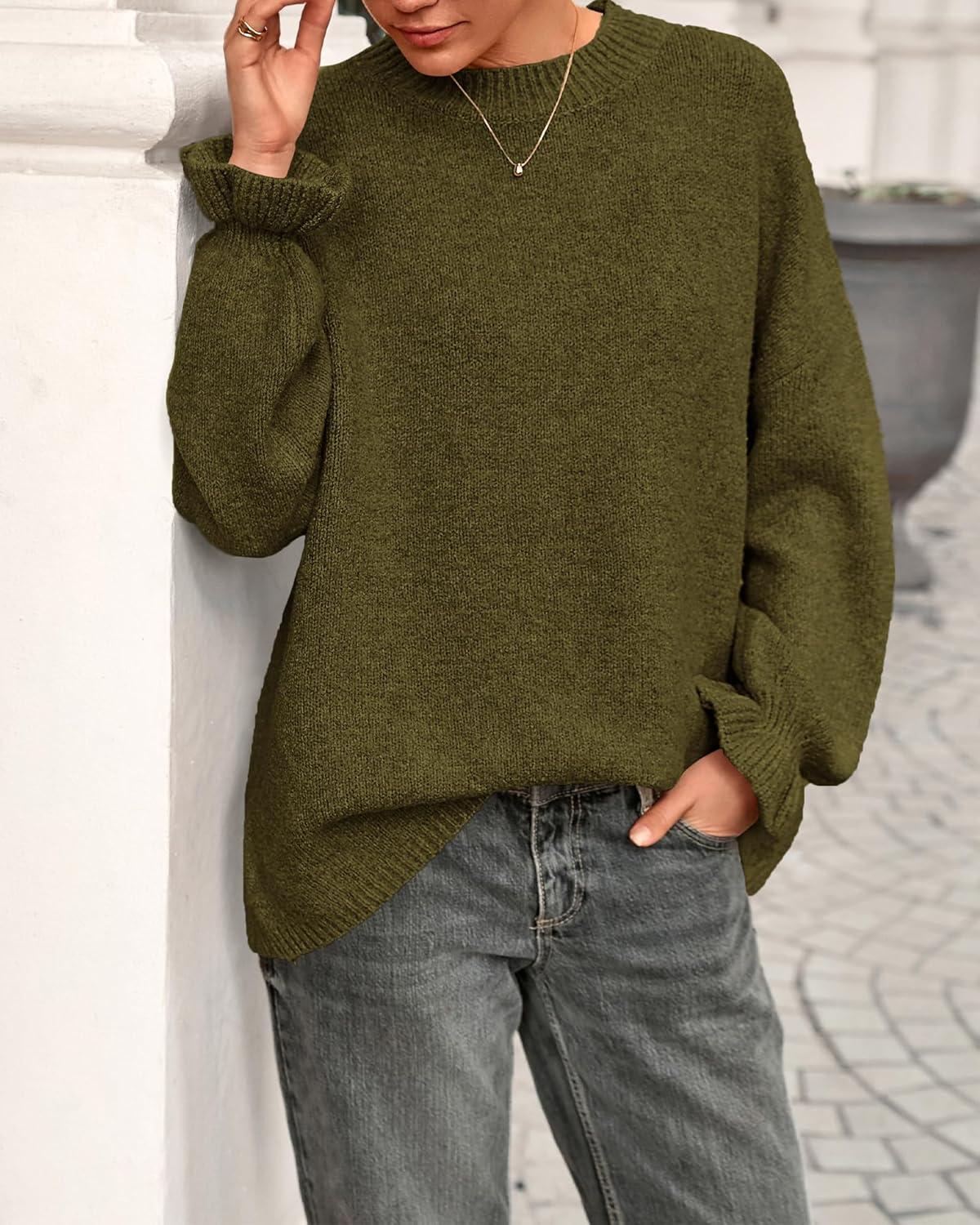 imageBTFBM Womens Oversized Sweater Crewneck 2025 Fall Winter Long Sleeve Fuzzy Warm Knit Pullover Sweaters Trendy OutfitsArmy Green