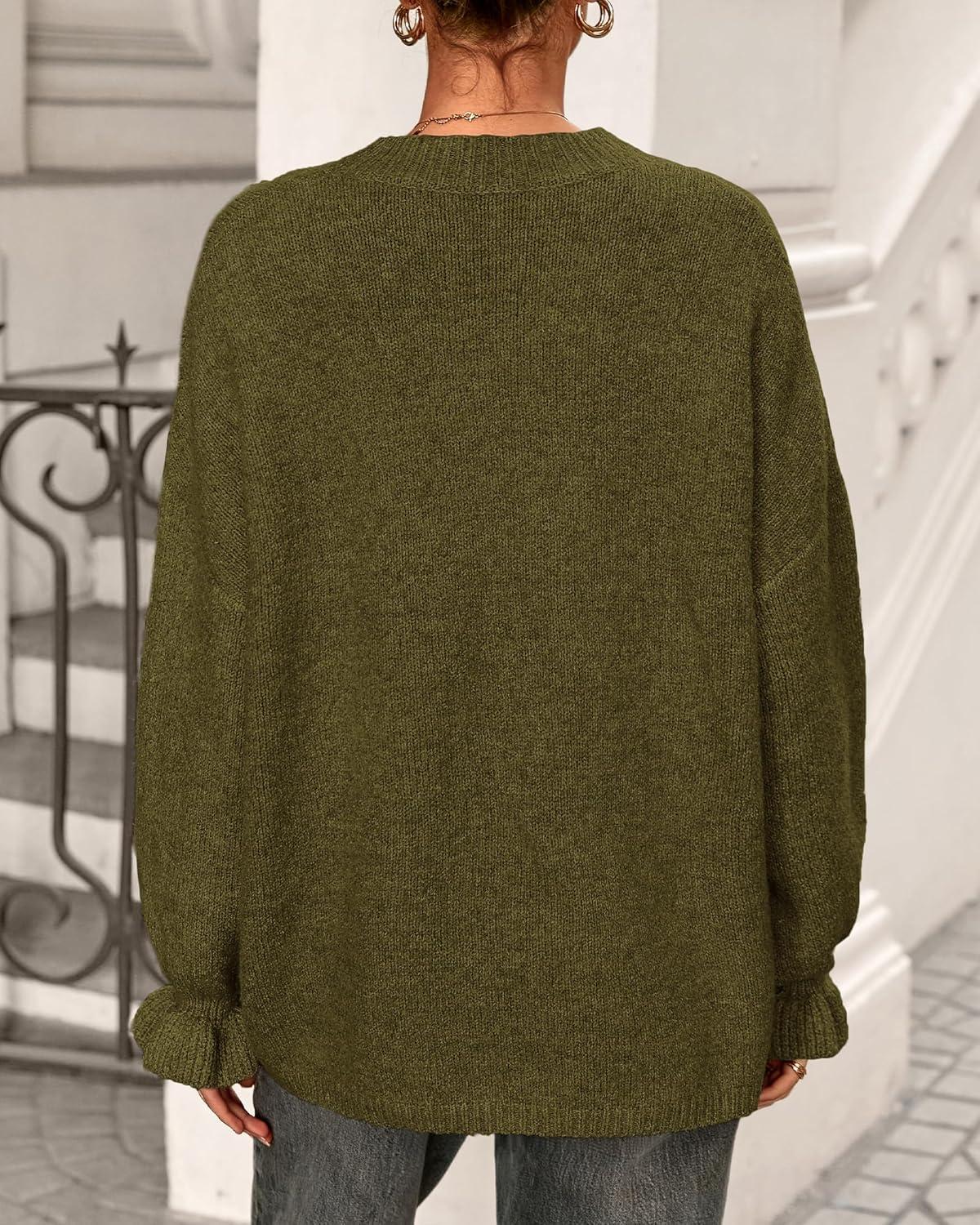 imageBTFBM Womens Oversized Sweater Crewneck 2025 Fall Winter Long Sleeve Fuzzy Warm Knit Pullover Sweaters Trendy OutfitsArmy Green