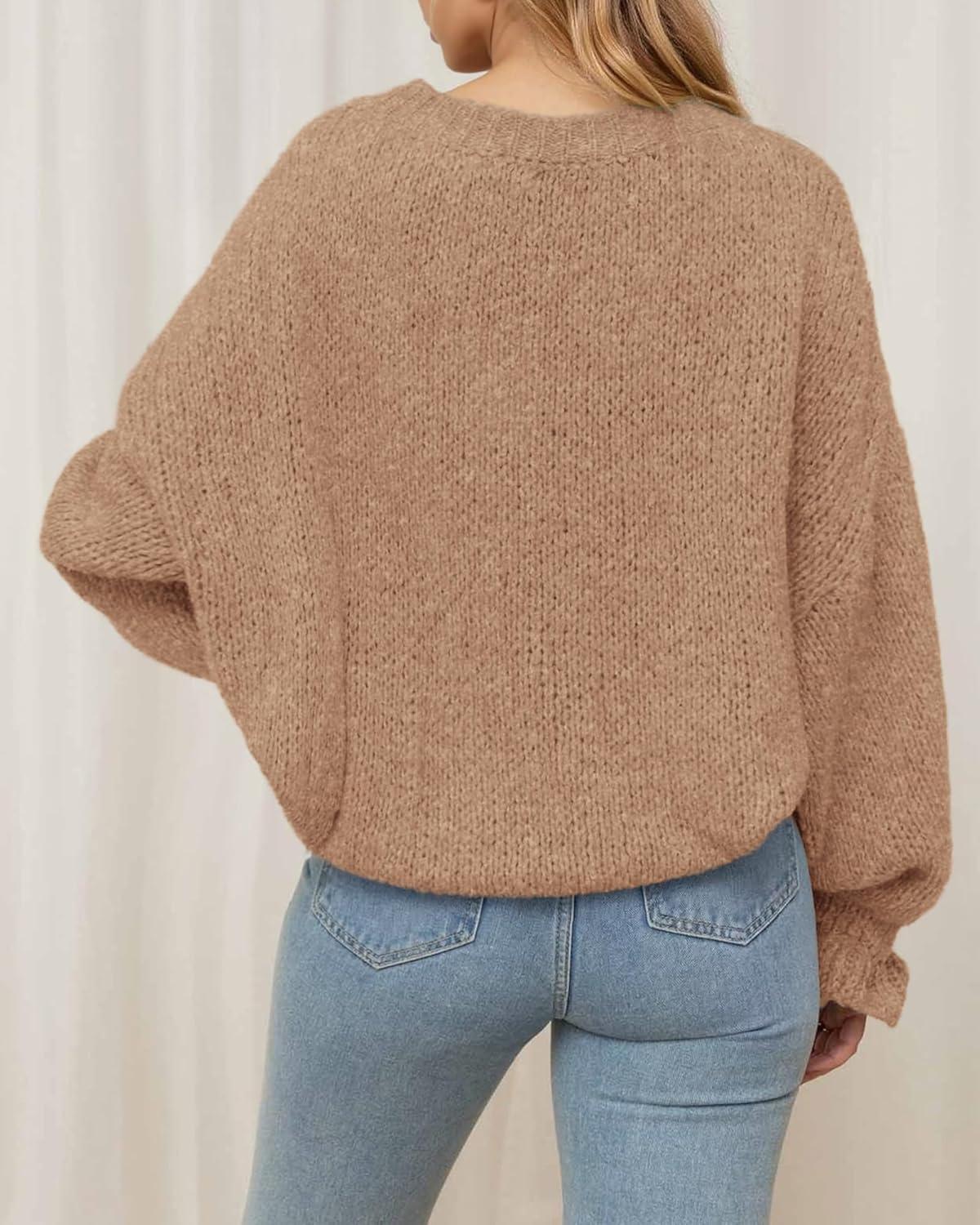 imageBTFBM Womens Oversized Sweater Crewneck 2025 Fall Winter Long Sleeve Fuzzy Warm Knit Pullover Sweaters Trendy OutfitsCamel