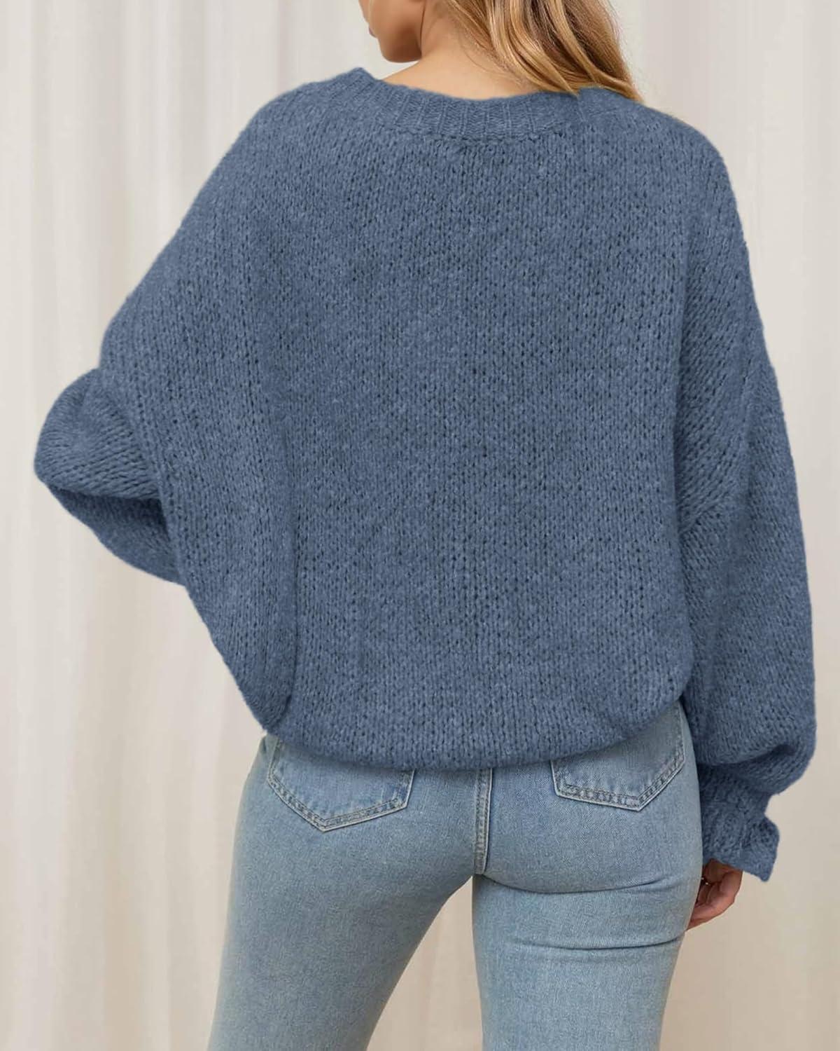 imageBTFBM Womens Oversized Sweater Crewneck 2025 Fall Winter Long Sleeve Fuzzy Warm Knit Pullover Sweaters Trendy OutfitsGrey Blue