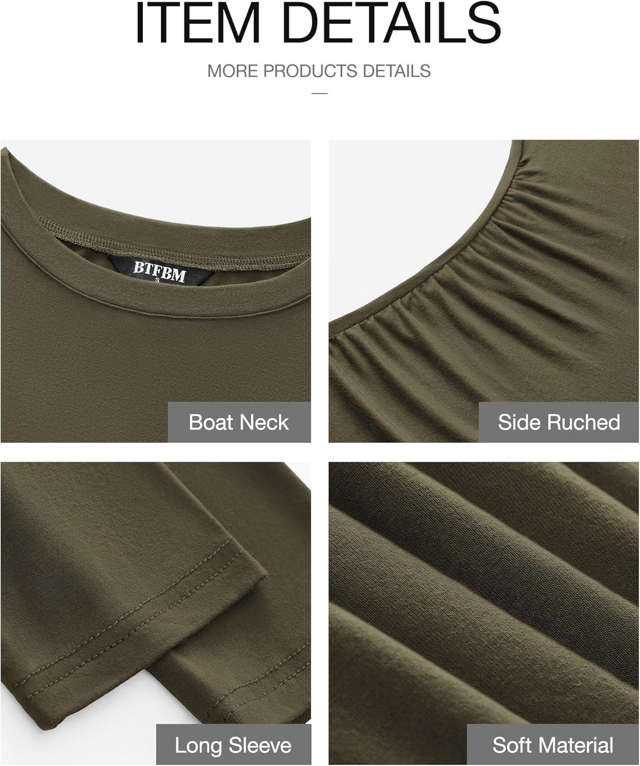 imageBTFBM Womens Spring Fashion 2025 Long Sleeve Boat Neck Mini Dress Slim Fit Party Club Short Tight Basic Bodycon DressesArmy Green