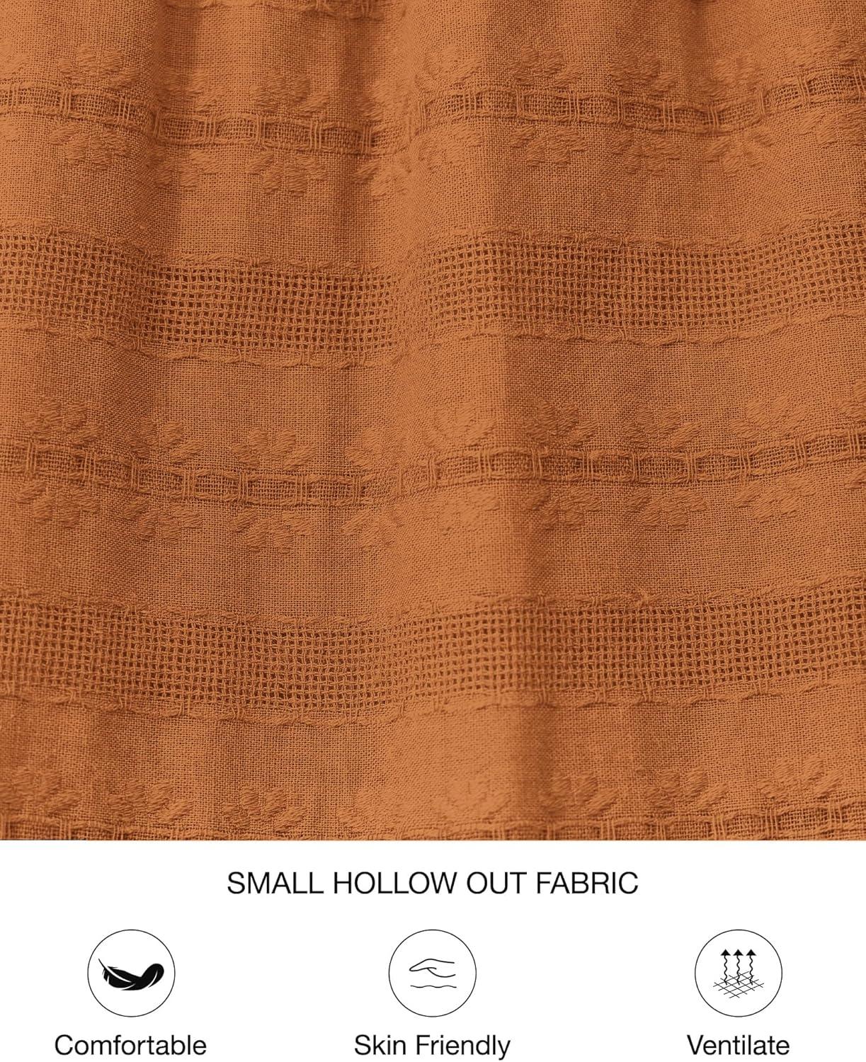imageBTFBM Womens Summer 2025 Casual Midi Maxi Dresses Lightweight Short Sleeve V Neck Elastic Waist Boho Beach Dress PocketsBrown Orange