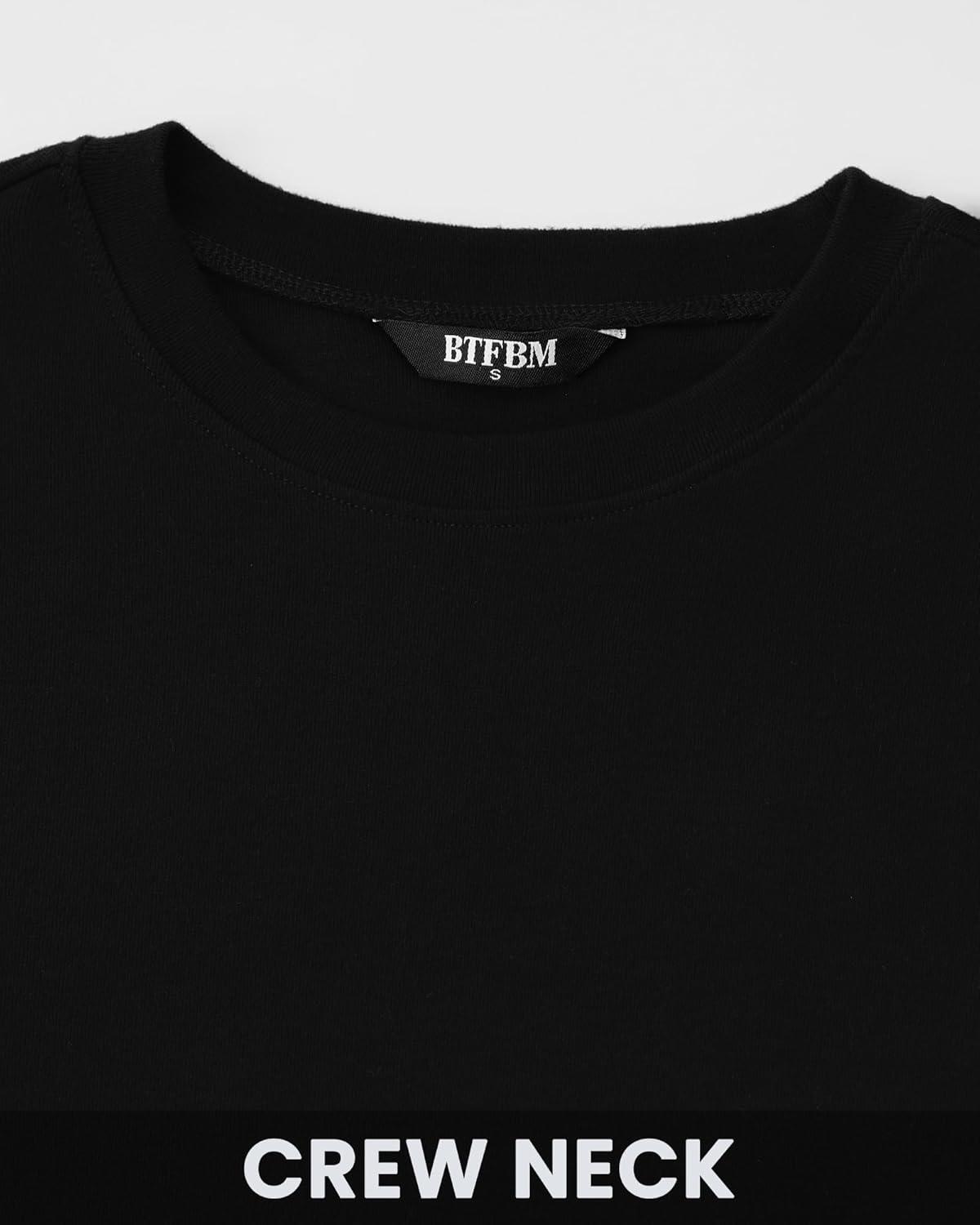 imageBTFBM Womens Tops 2026 Spring Outfits Long Sleeve Shirts Crewneck Work Blouses Stretchy Slim Fit Going Out Top WorkoutBlack