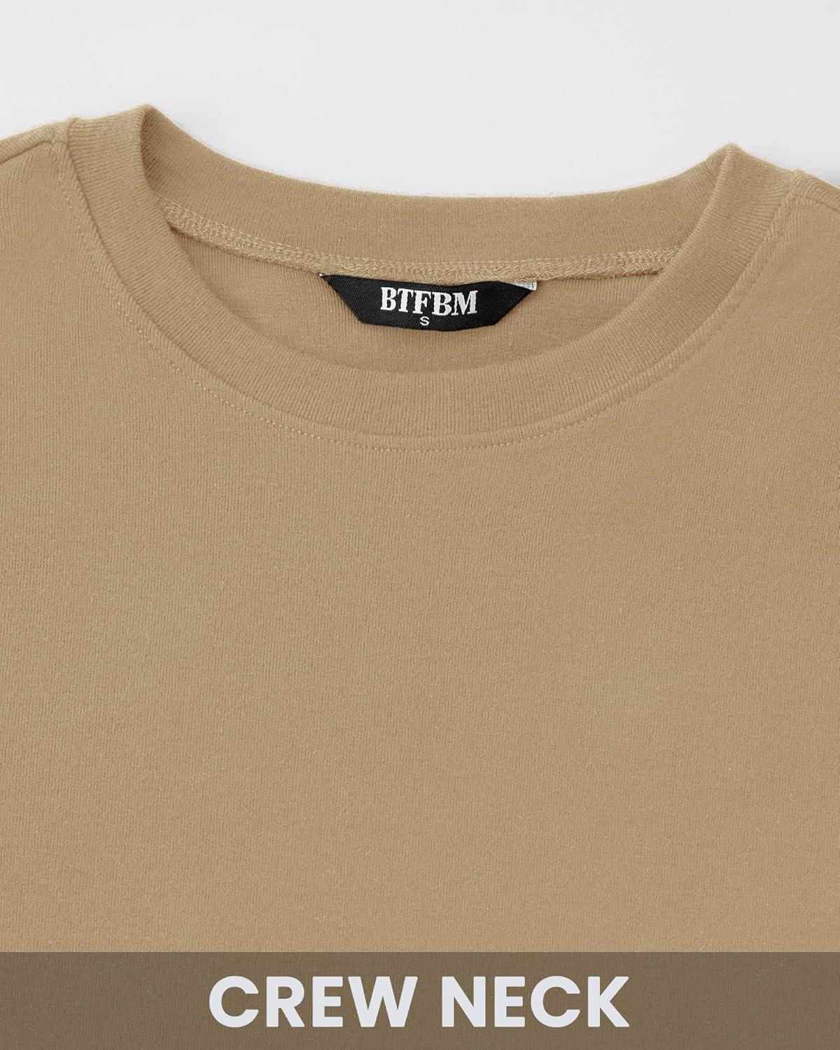 imageBTFBM Womens Tops 2026 Spring Outfits Long Sleeve Shirts Crewneck Work Blouses Stretchy Slim Fit Going Out Top WorkoutKhaki