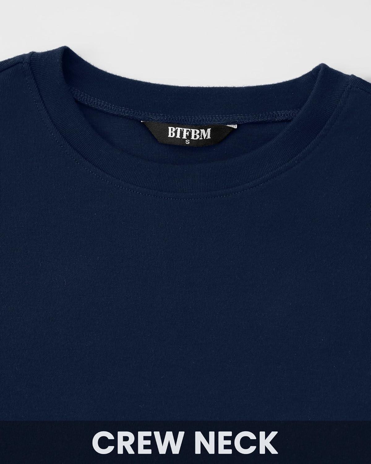 imageBTFBM Womens Tops 2026 Spring Outfits Long Sleeve Shirts Crewneck Work Blouses Stretchy Slim Fit Going Out Top WorkoutNavy