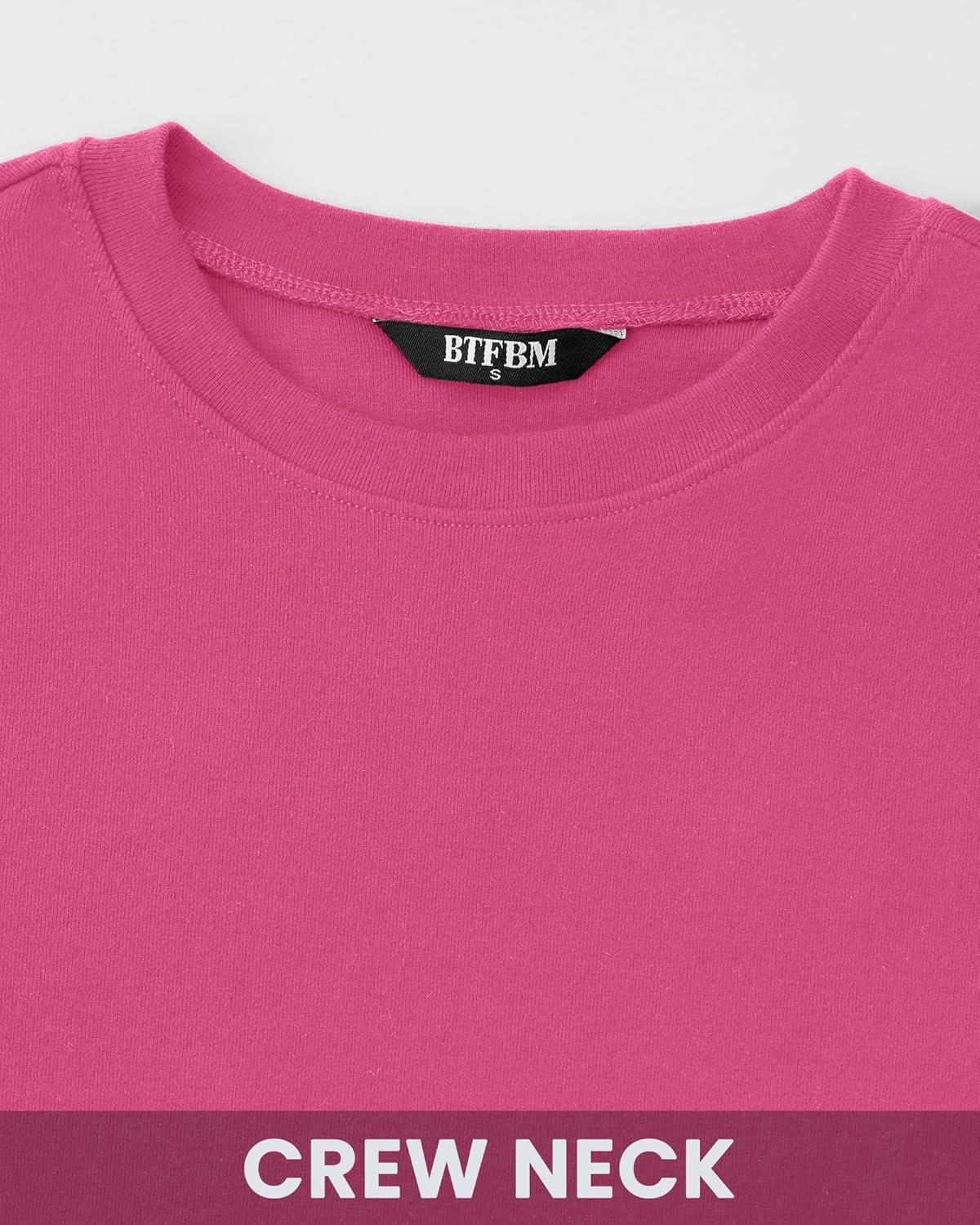 imageBTFBM Womens Tops 2026 Spring Outfits Long Sleeve Shirts Crewneck Work Blouses Stretchy Slim Fit Going Out Top WorkoutRose Red