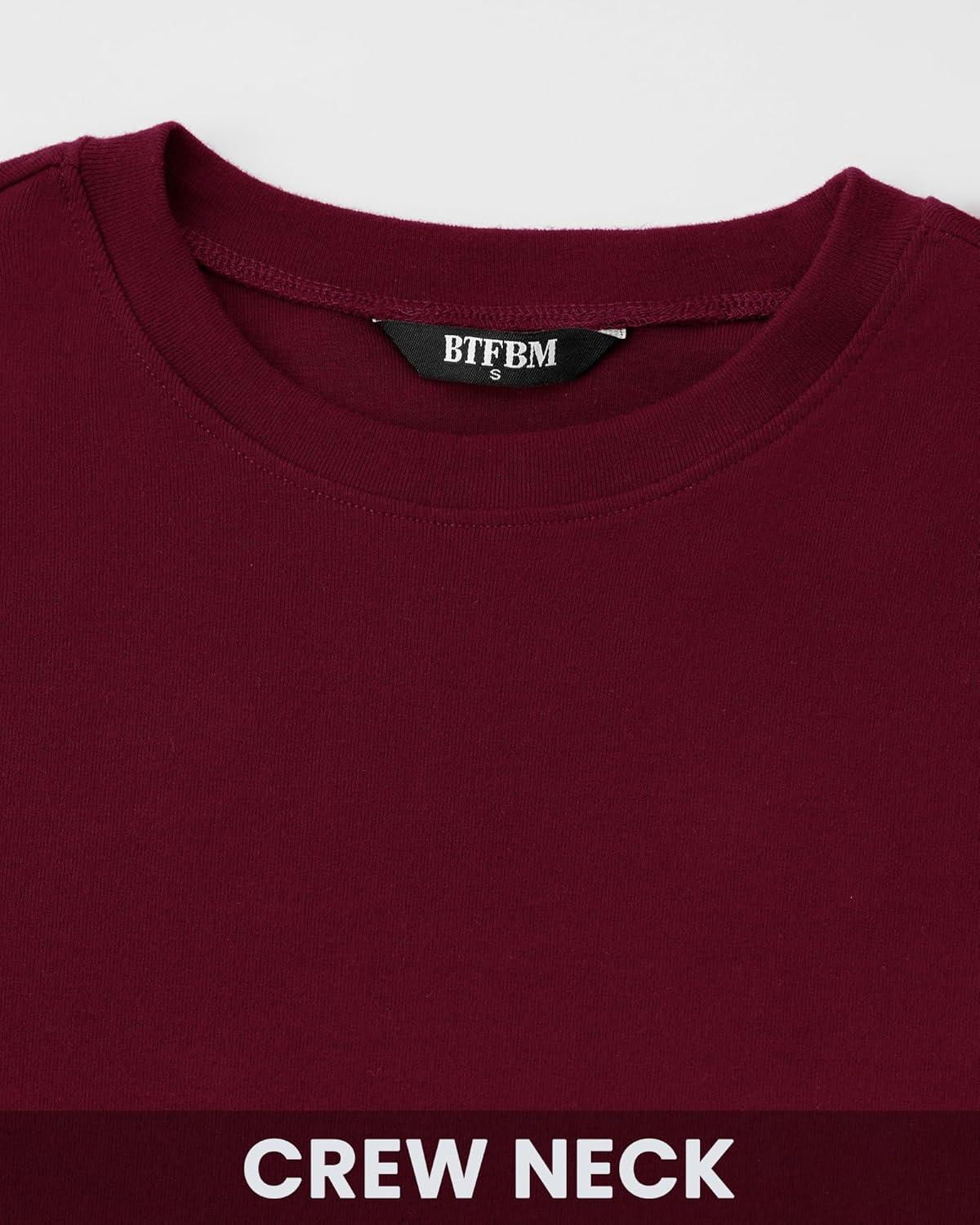 imageBTFBM Womens Tops 2026 Spring Outfits Long Sleeve Shirts Crewneck Work Blouses Stretchy Slim Fit Going Out Top WorkoutWine Red