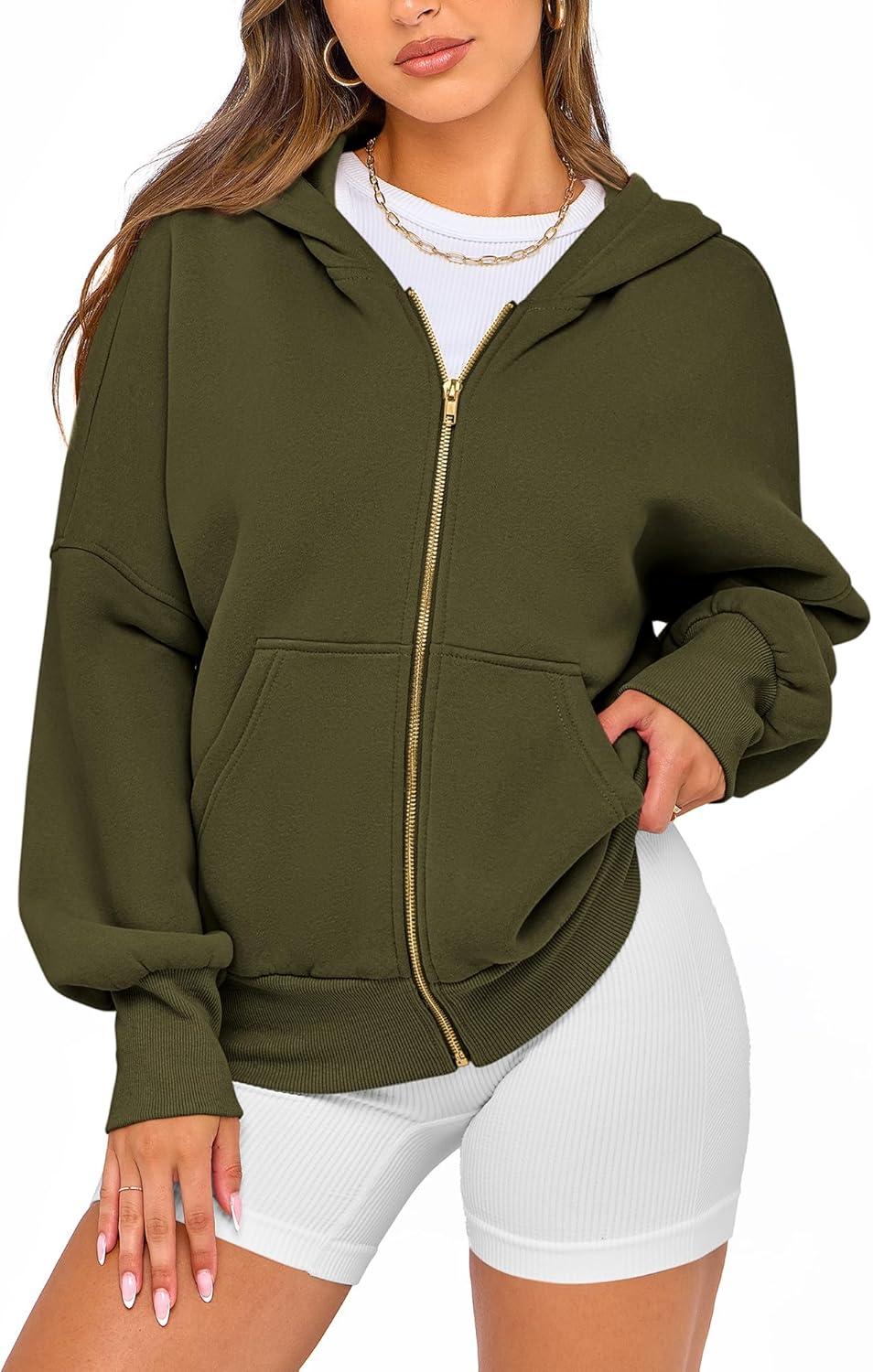 imageBTFBM Zip Up Hoodie Women Fall Fashion 2025 Trendy Long Sleeve Sweatshirt Fleece Jacket Y2K Hoodies Winter ClothingArmy Green