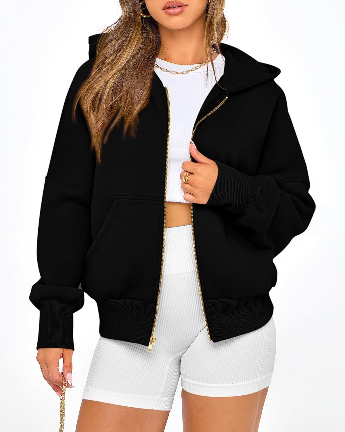 imageBTFBM Zip Up Hoodie Women Fall Fashion 2025 Trendy Long Sleeve Sweatshirt Fleece Jacket Y2K Hoodies Winter ClothingBlack