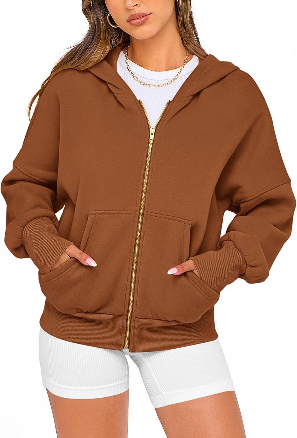imageBTFBM Zip Up Hoodie Women Fall Fashion 2025 Trendy Long Sleeve Sweatshirt Fleece Jacket Y2K Hoodies Winter ClothingBrown