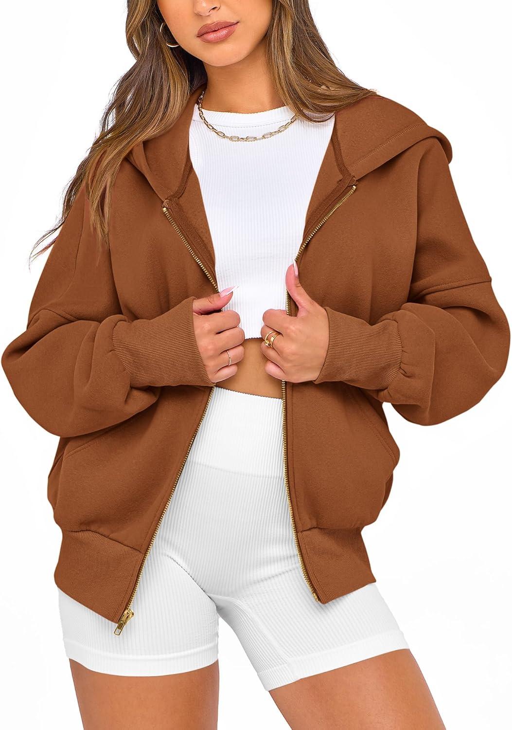 imageBTFBM Zip Up Hoodie Women Fall Fashion 2025 Trendy Long Sleeve Sweatshirt Fleece Jacket Y2K Hoodies Winter ClothingBrown