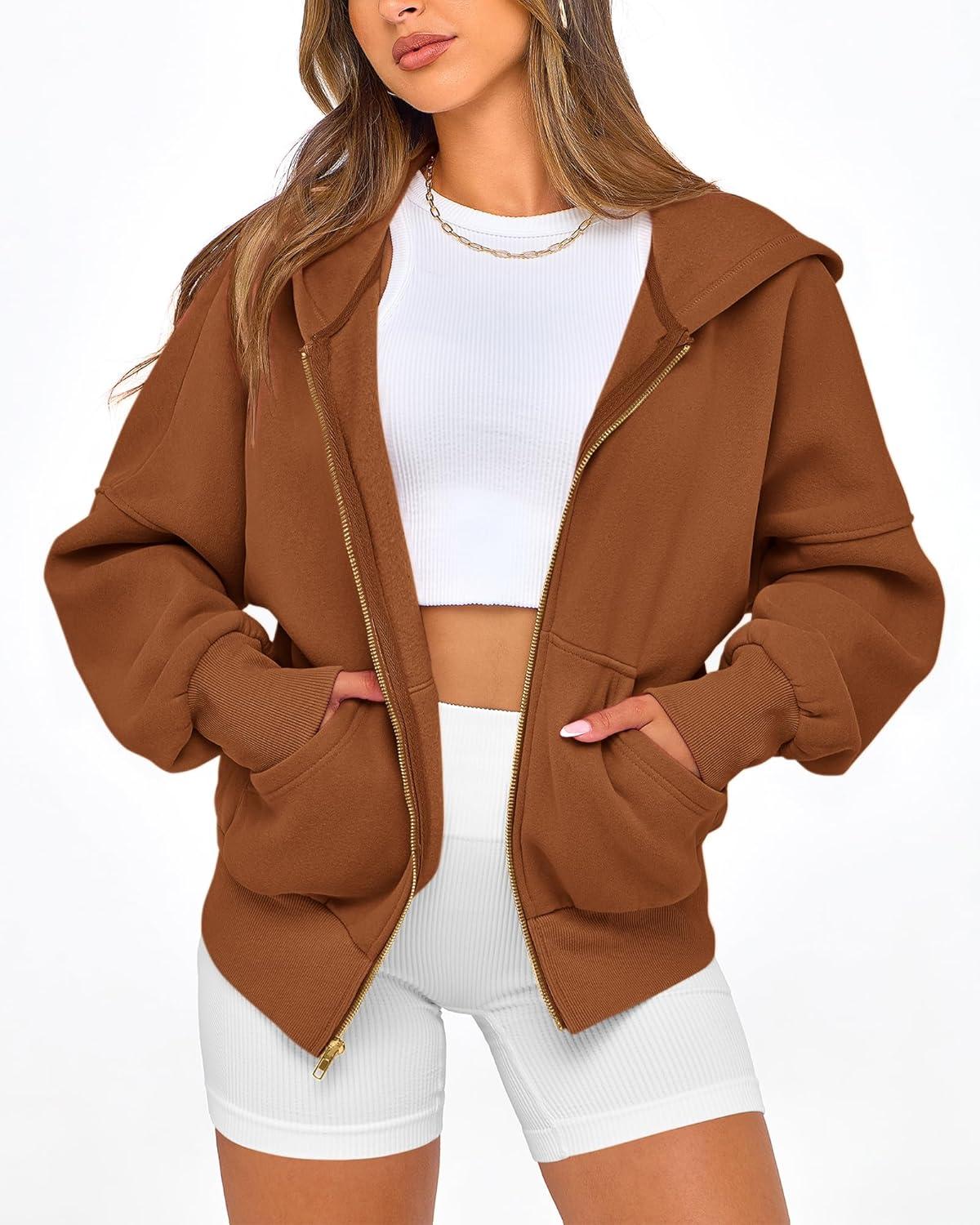 imageBTFBM Zip Up Hoodie Women Fall Fashion 2025 Trendy Long Sleeve Sweatshirt Fleece Jacket Y2K Hoodies Winter ClothingBrown