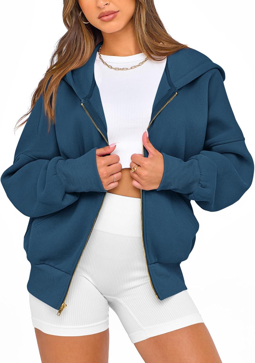 imageBTFBM Zip Up Hoodie Women Fall Fashion 2025 Trendy Long Sleeve Sweatshirt Fleece Jacket Y2K Hoodies Winter ClothingDark Blue