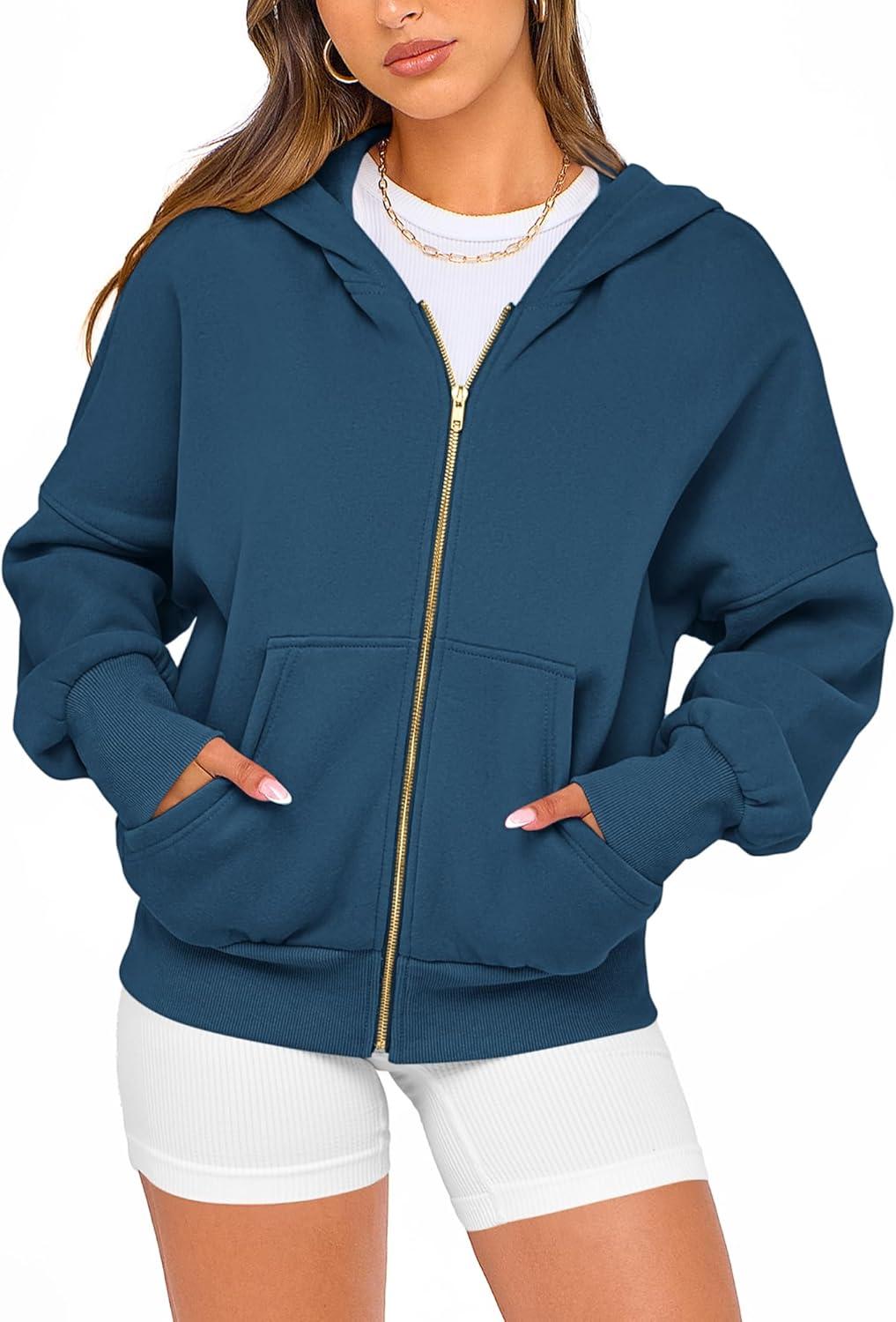 imageBTFBM Zip Up Hoodie Women Fall Fashion 2025 Trendy Long Sleeve Sweatshirt Fleece Jacket Y2K Hoodies Winter ClothingDark Blue