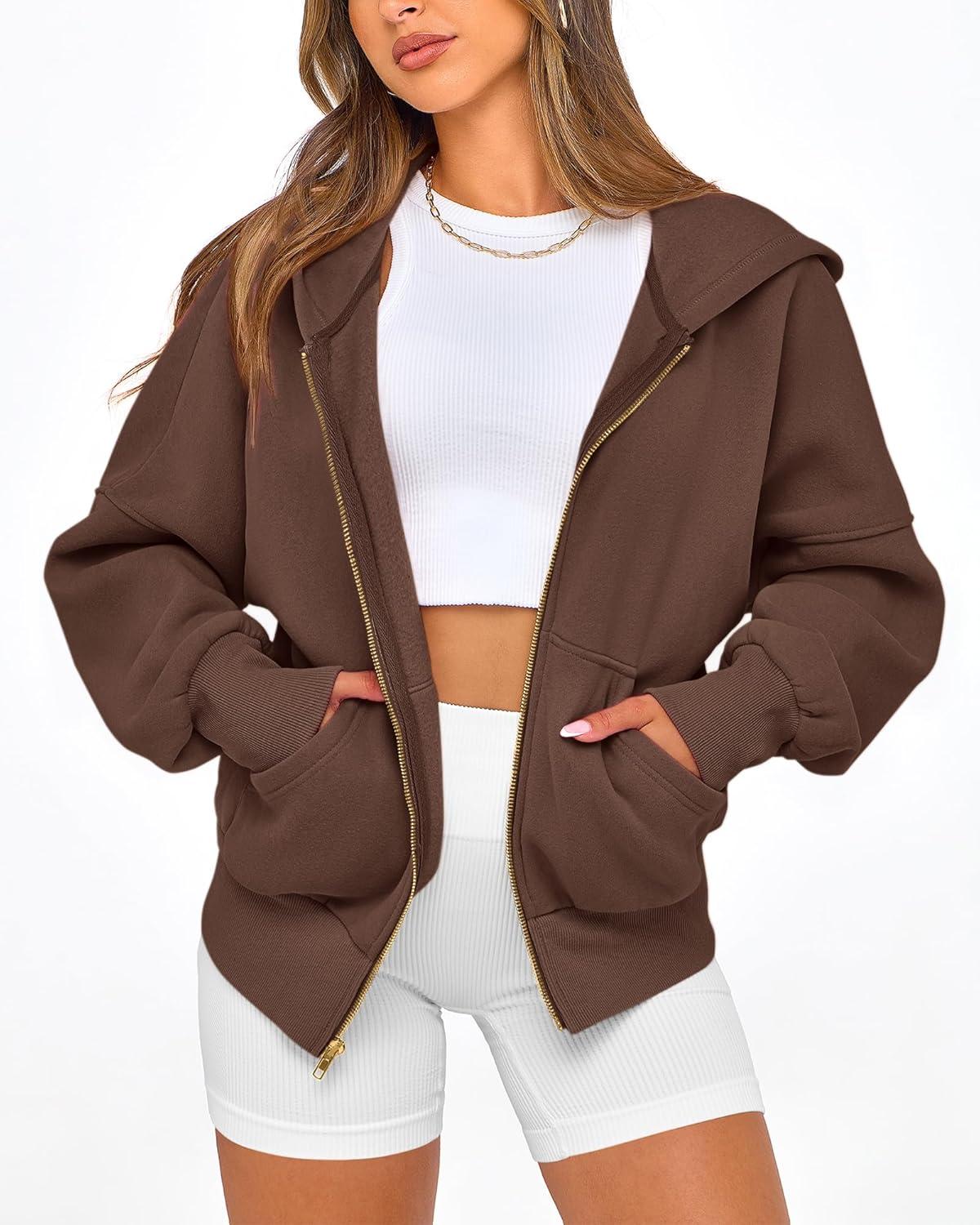 imageBTFBM Zip Up Hoodie Women Fall Fashion 2025 Trendy Long Sleeve Sweatshirt Fleece Jacket Y2K Hoodies Winter ClothingDark Coffee