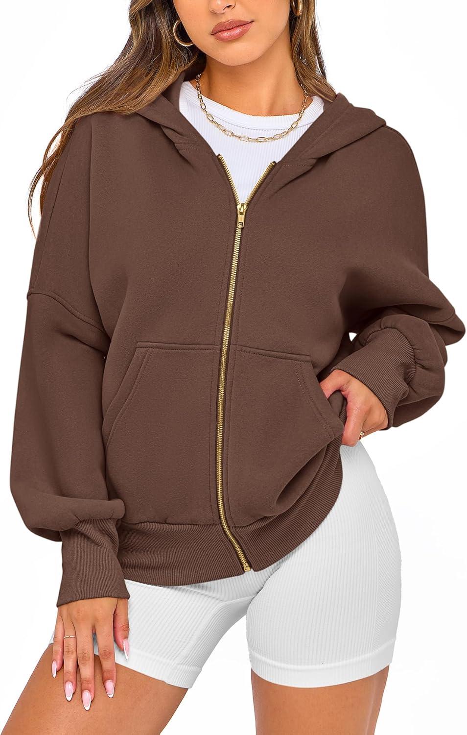 imageBTFBM Zip Up Hoodie Women Fall Fashion 2025 Trendy Long Sleeve Sweatshirt Fleece Jacket Y2K Hoodies Winter ClothingDark Coffee
