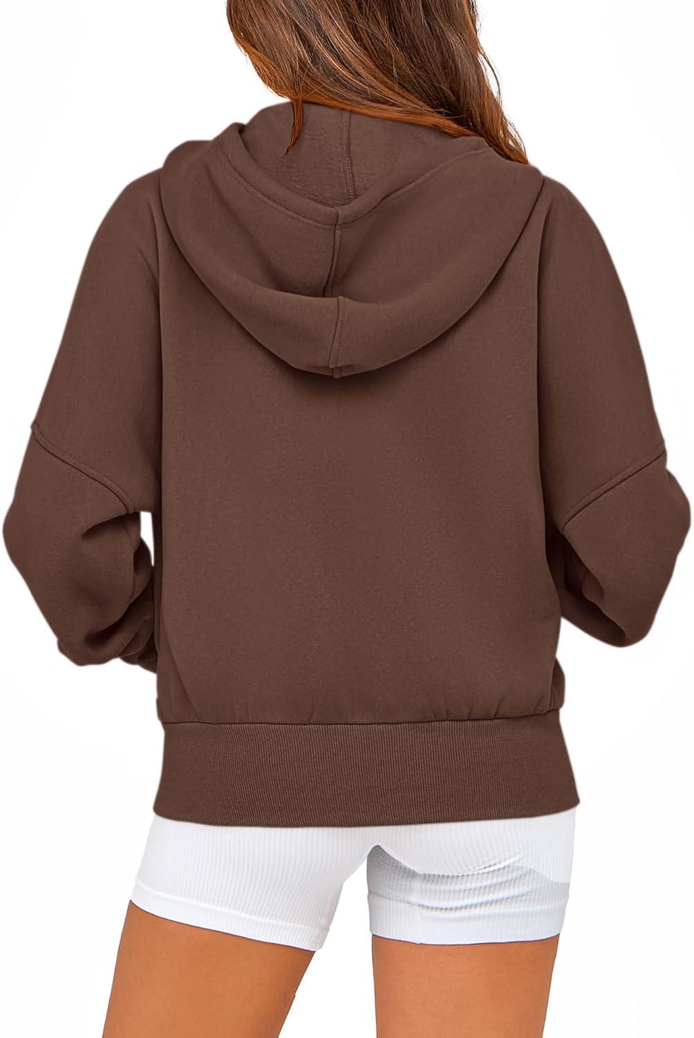 imageBTFBM Zip Up Hoodie Women Fall Fashion 2025 Trendy Long Sleeve Sweatshirt Fleece Jacket Y2K Hoodies Winter ClothingDark Coffee