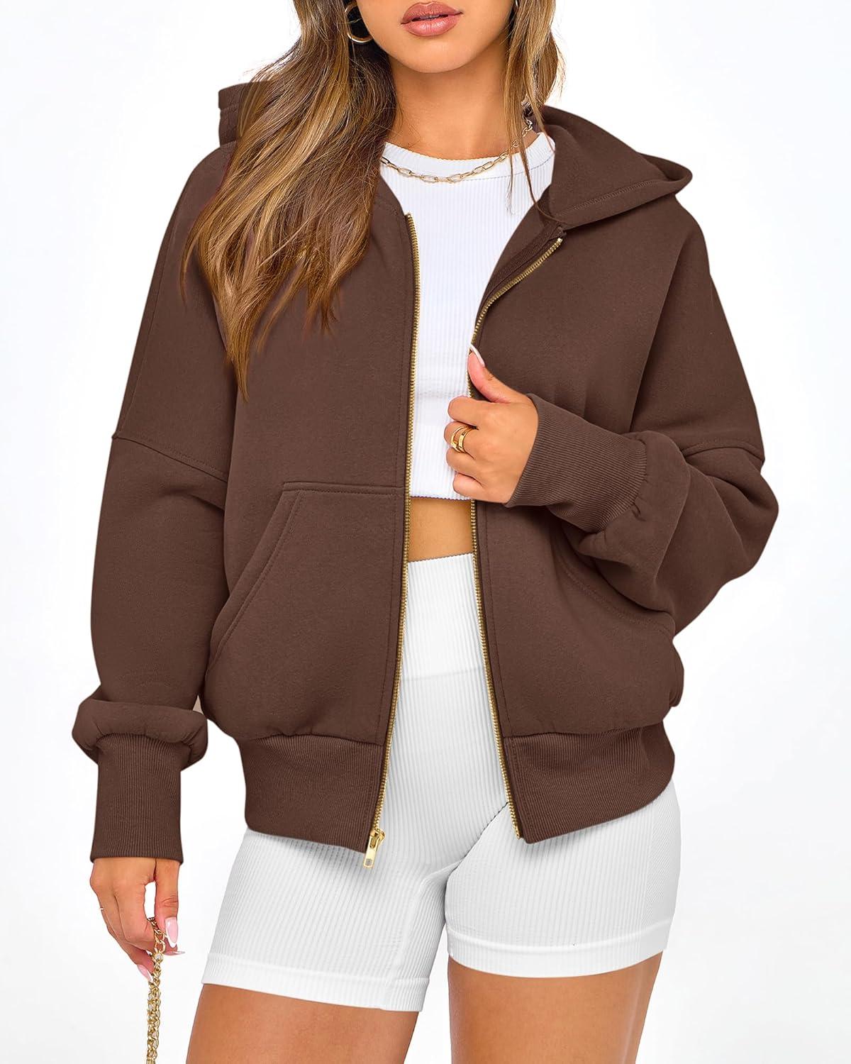 imageBTFBM Zip Up Hoodie Women Fall Fashion 2025 Trendy Long Sleeve Sweatshirt Fleece Jacket Y2K Hoodies Winter ClothingDark Coffee