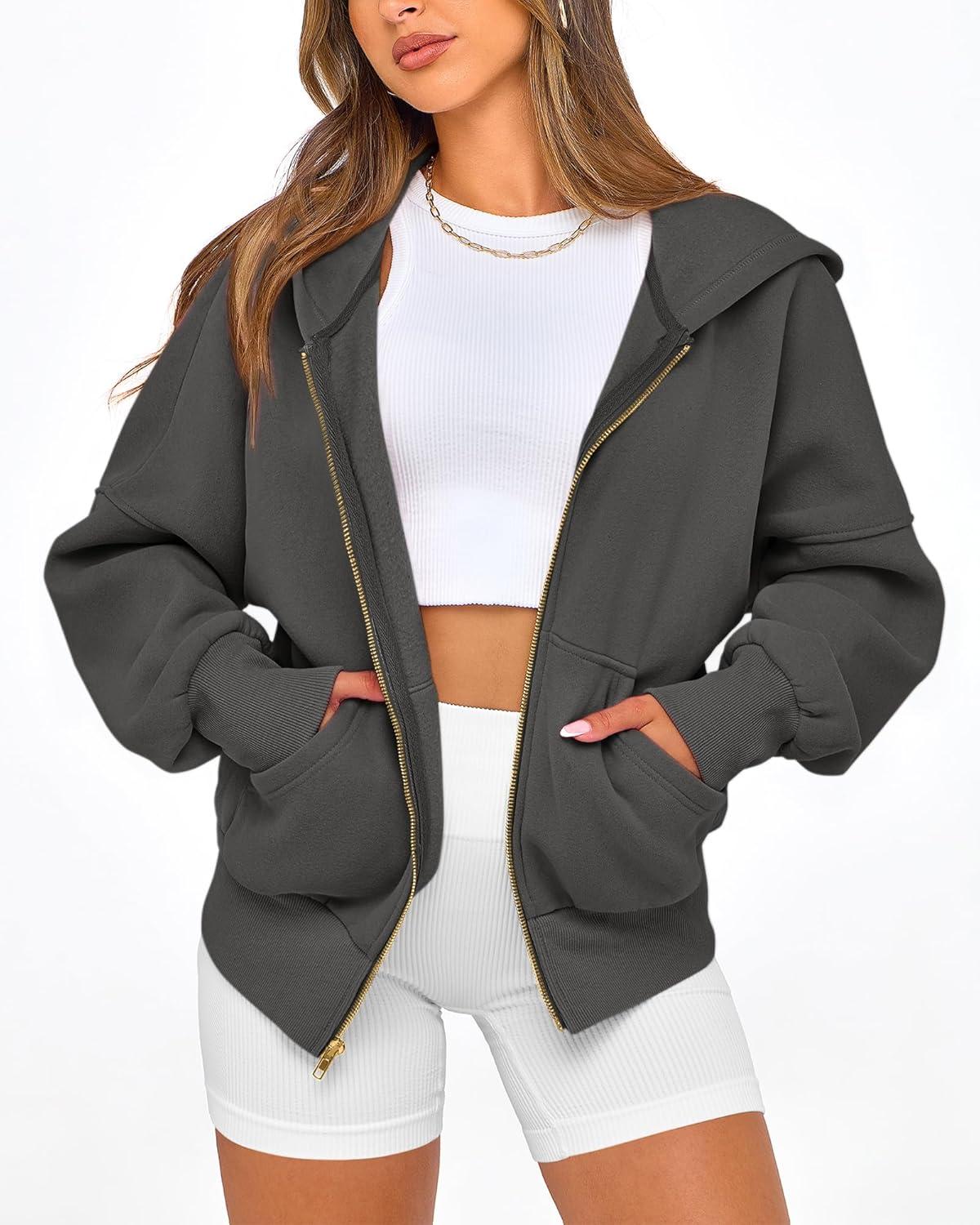 imageBTFBM Zip Up Hoodie Women Fall Fashion 2025 Trendy Long Sleeve Sweatshirt Fleece Jacket Y2K Hoodies Winter ClothingDark Grey