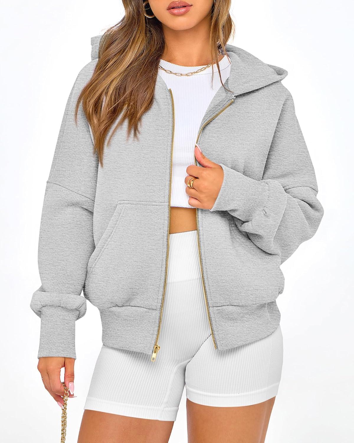 imageBTFBM Zip Up Hoodie Women Fall Fashion 2025 Trendy Long Sleeve Sweatshirt Fleece Jacket Y2K Hoodies Winter ClothingGrey