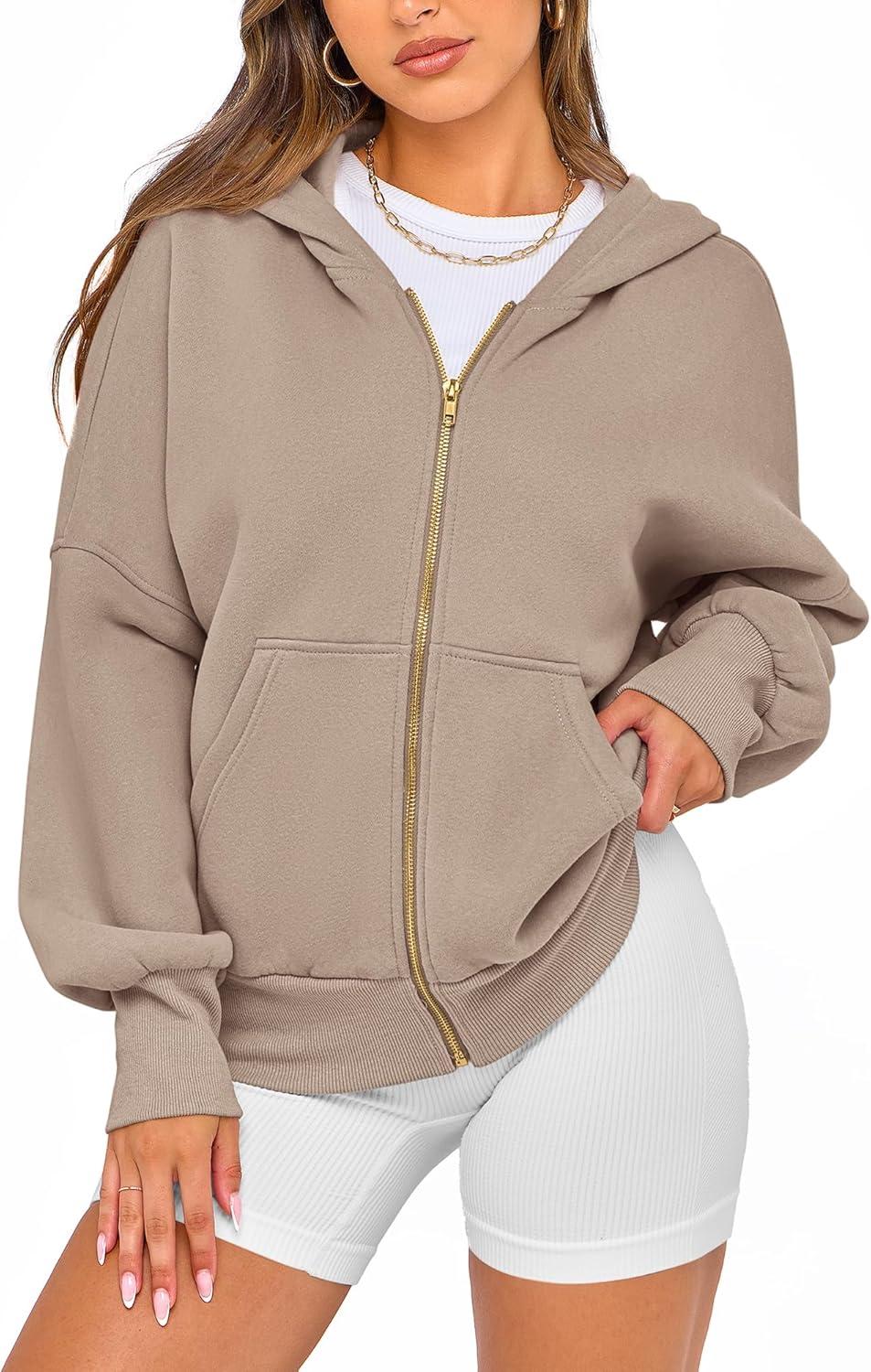 imageBTFBM Zip Up Hoodie Women Fall Fashion 2025 Trendy Long Sleeve Sweatshirt Fleece Jacket Y2K Hoodies Winter ClothingGrey Khaki