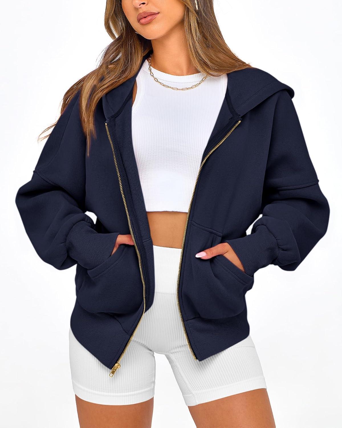 imageBTFBM Zip Up Hoodie Women Fall Fashion 2025 Trendy Long Sleeve Sweatshirt Fleece Jacket Y2K Hoodies Winter ClothingNavy