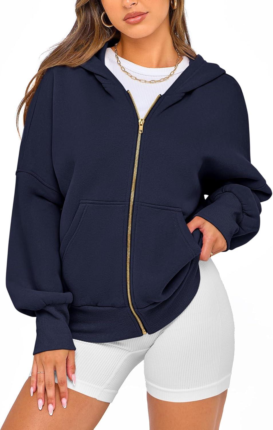 imageBTFBM Zip Up Hoodie Women Fall Fashion 2025 Trendy Long Sleeve Sweatshirt Fleece Jacket Y2K Hoodies Winter ClothingNavy