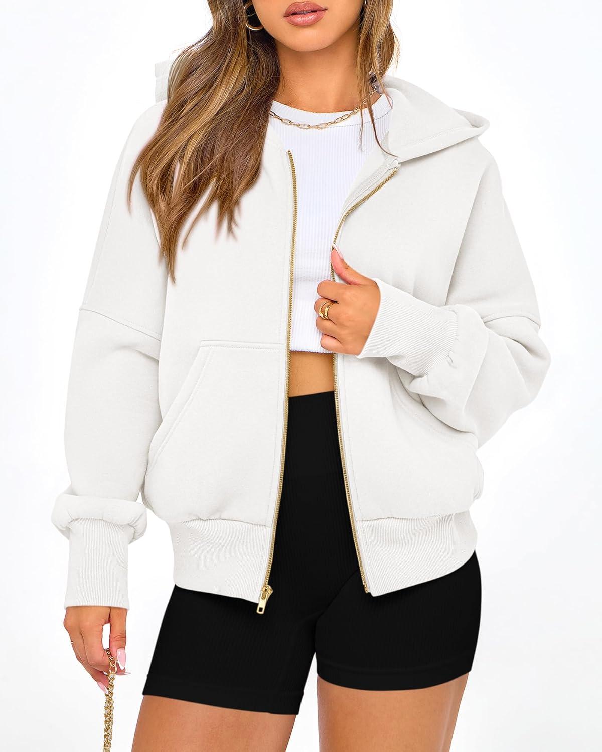 imageBTFBM Zip Up Hoodie Women Fall Fashion 2025 Trendy Long Sleeve Sweatshirt Fleece Jacket Y2K Hoodies Winter ClothingWhite