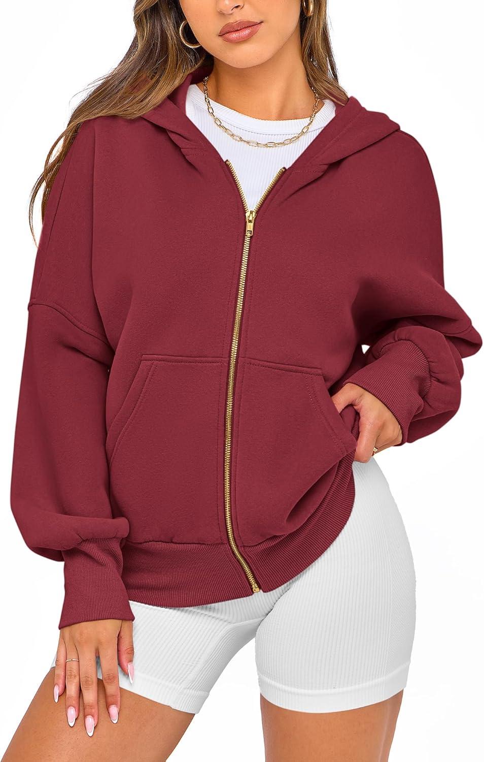 imageBTFBM Zip Up Hoodie Women Fall Fashion 2025 Trendy Long Sleeve Sweatshirt Fleece Jacket Y2K Hoodies Winter ClothingWine Red