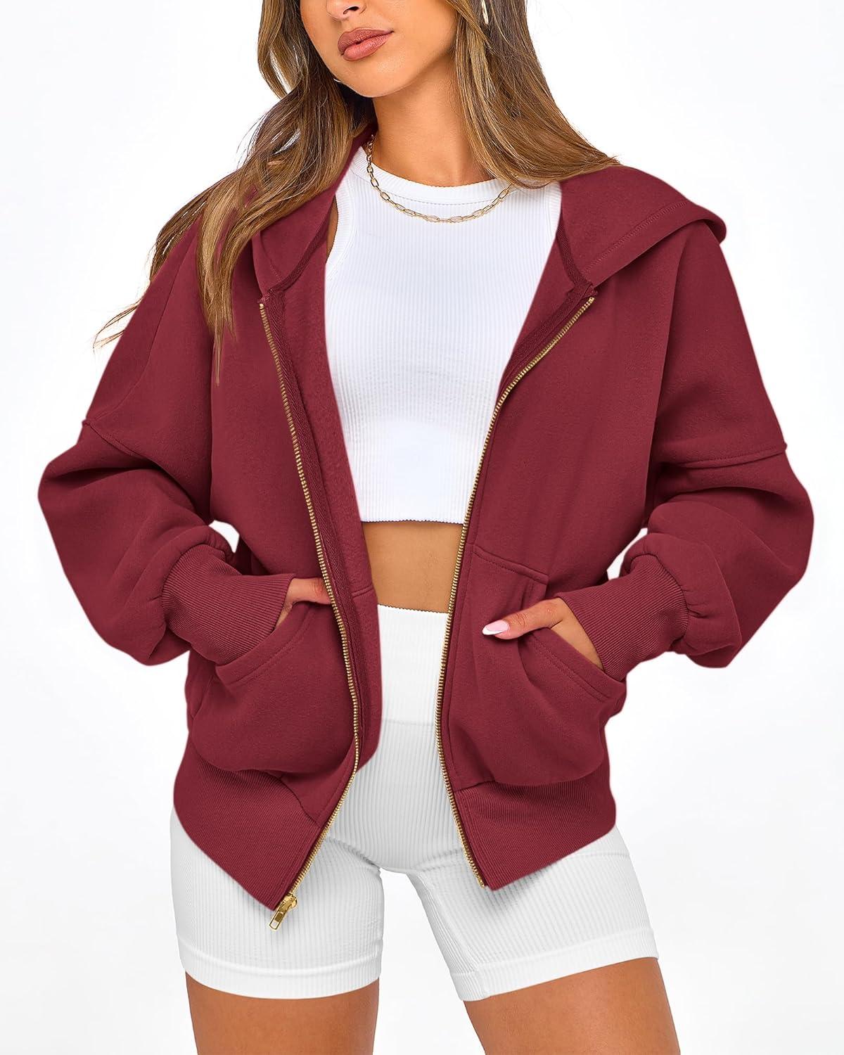 imageBTFBM Zip Up Hoodie Women Fall Fashion 2025 Trendy Long Sleeve Sweatshirt Fleece Jacket Y2K Hoodies Winter ClothingWine Red