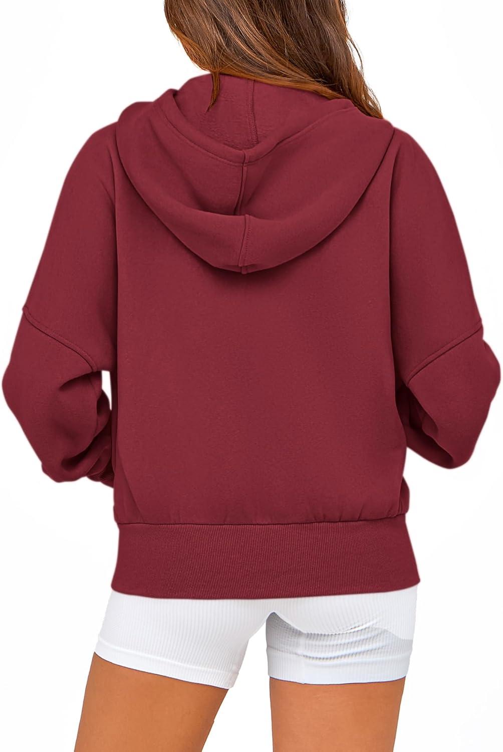 imageBTFBM Zip Up Hoodie Women Fall Fashion 2025 Trendy Long Sleeve Sweatshirt Fleece Jacket Y2K Hoodies Winter ClothingWine Red