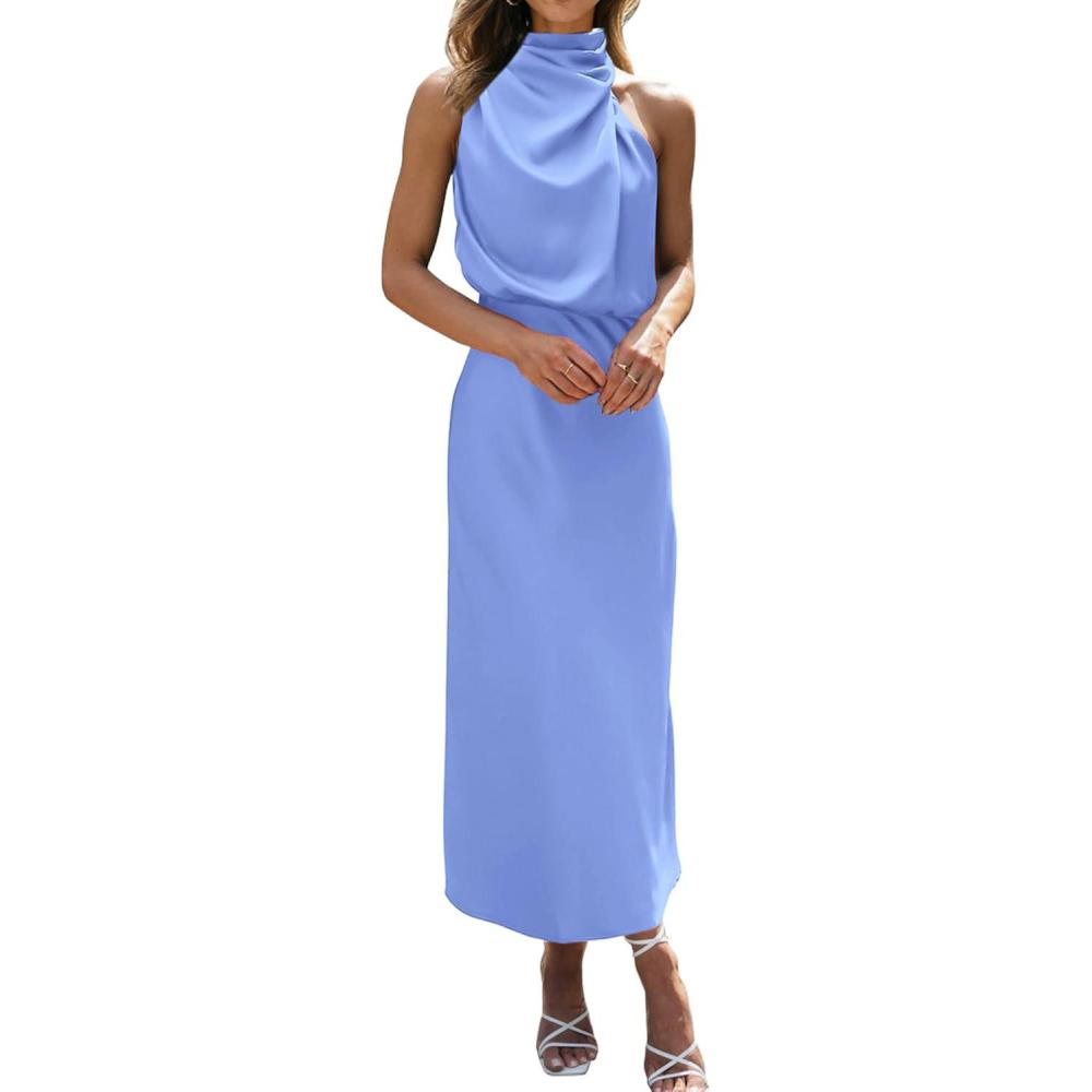 imageBTFBM Cocktail Dresses for Women Sleeveless Mock Neck Keyhole High Waist Maxi Wedding Guest Dress Spring Clothes 2026Blue