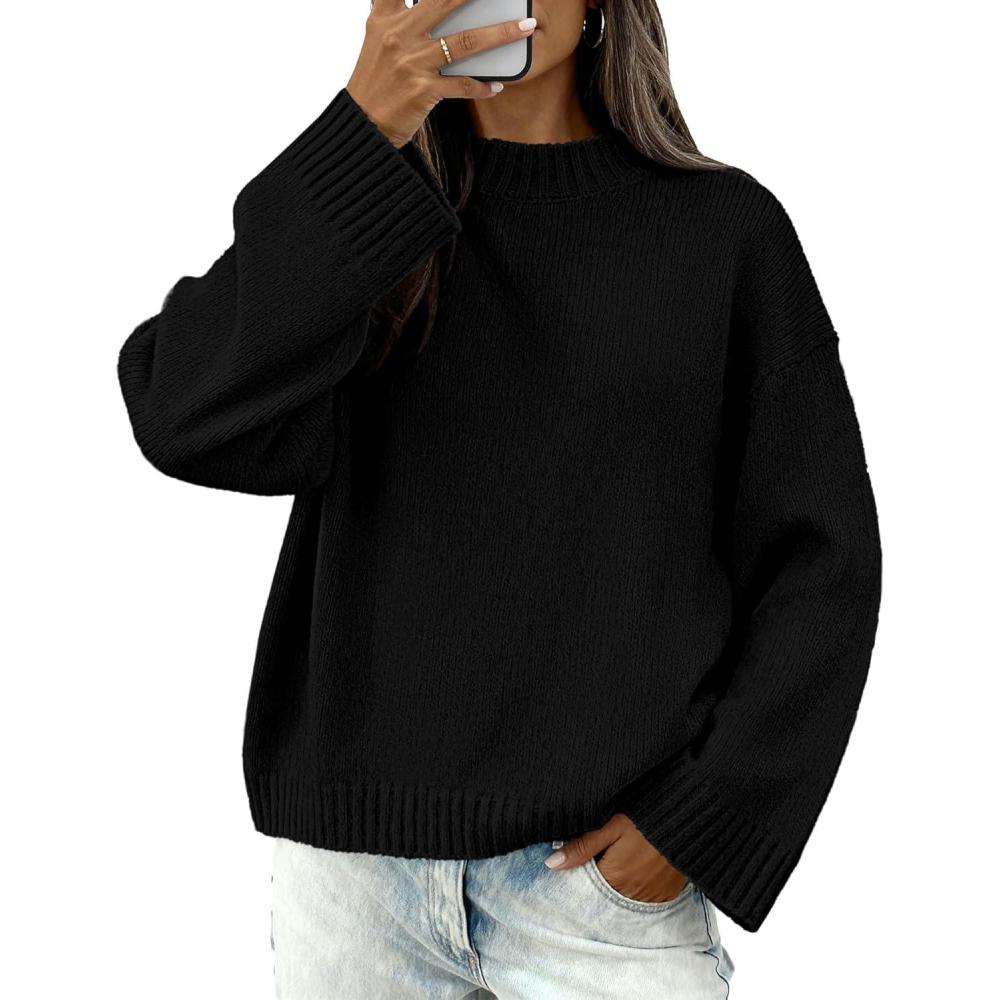 imageBTFBM Sweaters for Women 2025 Casual Crewneck Long Sleeve Loose Ribbed Knit Pullover Sweater Winter Clothes Fall OutfitsBlack