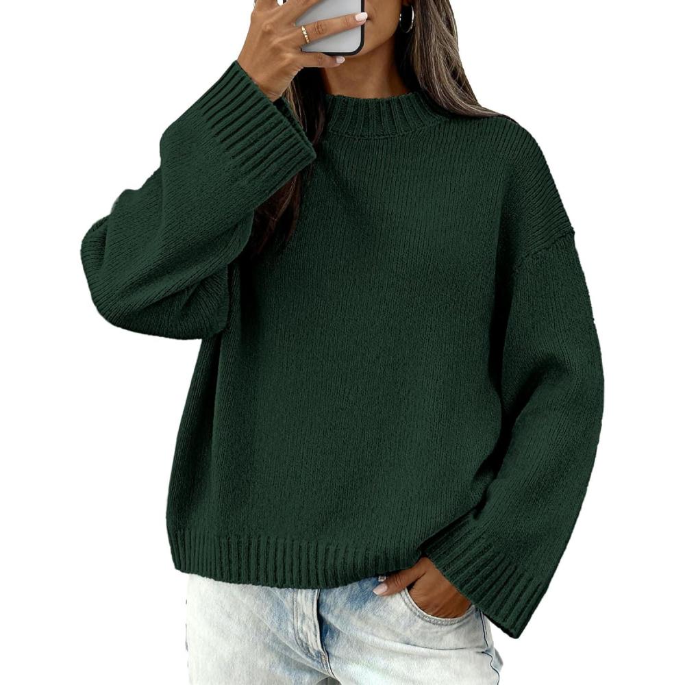imageBTFBM Sweaters for Women 2025 Casual Crewneck Long Sleeve Loose Ribbed Knit Pullover Sweater Winter Clothes Fall OutfitsDark Green