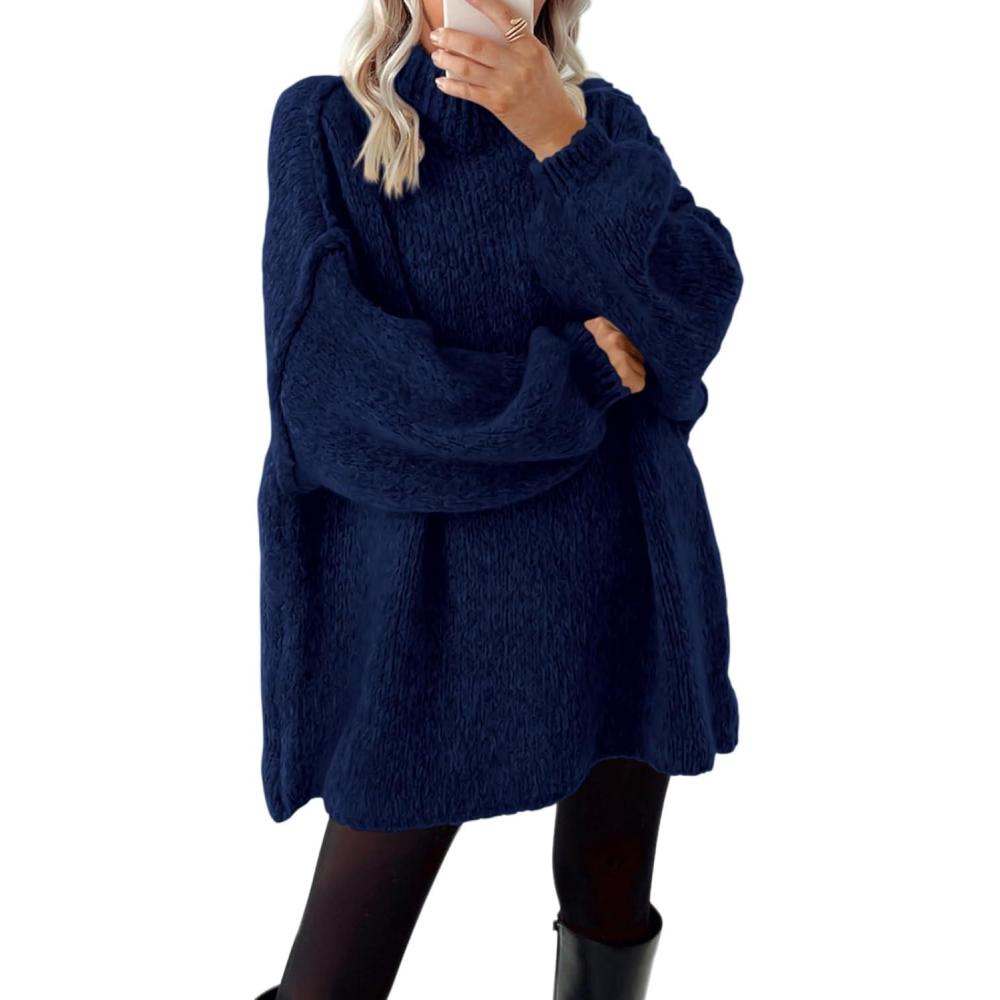 imageBTFBM Sweaters for Women Fall 2026 Long Sleeve Mock Neck Cable Knit Oversized Sweater Pullover Tops Thick Winter ClothesNavy