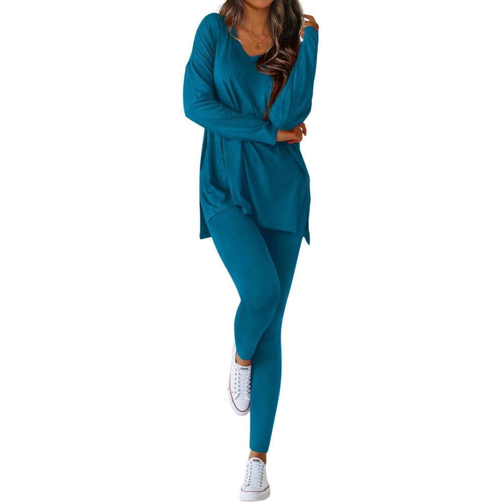 imageBTFBM Two Piece Sets for Women 2025 Casual Lounge Set Matching Oversized Shirts Leggings Workout Airport Travel OutfitsMalachite Green