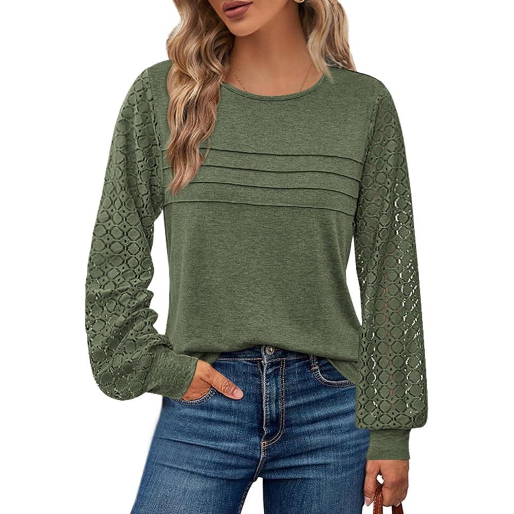 imageBTFBM Womens Long Sleeve Shirts Dressy Lace Fall Tops 2025 Trendy Business Casual TShirts Cute Work Outfits BlousesArmy Green