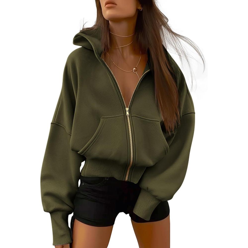 imageBTFBM Zip Up Hoodie Women Fall Fashion 2025 Trendy Long Sleeve Sweatshirt Fleece Jacket Y2K Hoodies Winter ClothingArmy Green