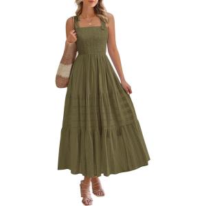 BTFBM Boho Maxi Dress Sleeveless Summer Dresses for Women 2026 Beach Vacation Smocked A Line Casual Sundress Pockets(Army Green)