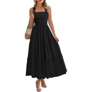 BTFBM Boho Maxi Dress Sleeveless Summer Dresses for Women 2026 Beach Vacation Smocked A Line Casual Sundress Pockets(Black)