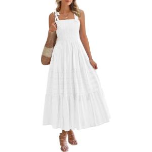 BTFBM Boho Maxi Dress Sleeveless Summer Dresses for Women 2026 Beach Vacation Smocked A Line Casual Sundress Pockets(White)