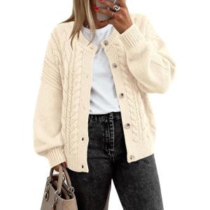 BTFBM Chunky Cardigan Sweaters for Women Fall Fashion 2025 Button Long Sleeve Loose Cable Knit Winter Coats Outerwear(Beige White)