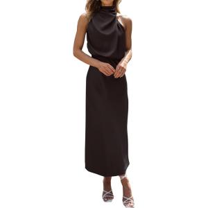 BTFBM Cocktail Dresses for Women Sleeveless Mock Neck Keyhole High Waist Maxi Wedding Guest Dress Spring Clothes 2026(Black)