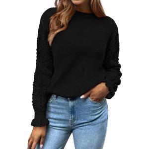 BTFBM Fall Sweaters for Women 2025 Crew Neck Long Sleeve Hollow Out Swiss Dot Knit Casual Pullover Tops Fashion Clothing(Black)