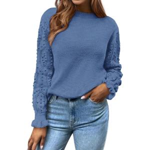 BTFBM Fall Sweaters for Women 2025 Crew Neck Long Sleeve Hollow Out Swiss Dot Knit Casual Pullover Tops Fashion Clothing(Blue)