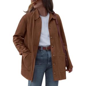 BTFBM Faux Suede Jacket Women Fall Fashion 2025 Leather Jackets Long Sleeve Button Down Winter Coats Shackets Outerwear(Brown)