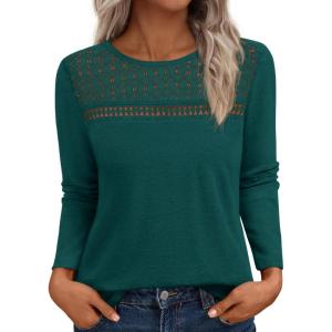 BTFBM Lace Long Sleeve Shirts Womens Tops Dressy Casual Knit Boho Lightweight Blouses Winter Clothing Fall Fashion(Lake Blue)