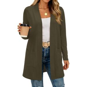 BTFBM Long Cardigans for Women Trendy Pockets Spring Clothes 2026 Casual Open Front Lightweight Shawl Cardigan(Army Green)