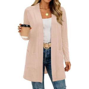 BTFBM Long Cardigans for Women Trendy Pockets Spring Clothes 2026 Casual Open Front Lightweight Shawl Cardigan(Beige)