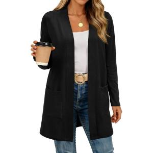 BTFBM Long Cardigans for Women Trendy Pockets Spring Clothes 2026 Casual Open Front Lightweight Shawl Cardigan(Black)